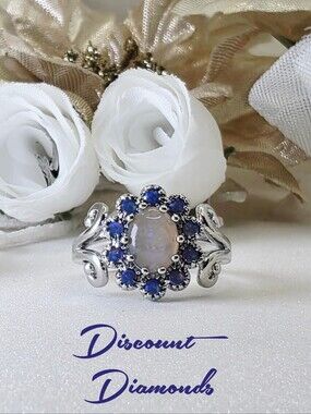 Black Opal with Fire Blue Fragments Surrounded Blue Opal on 925 Sterling Silver